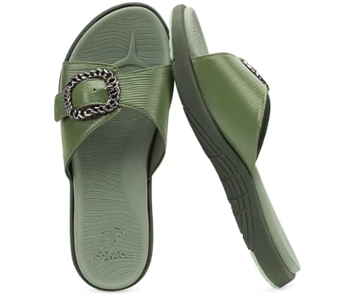 COFACE Womens Orthotic Slides Yoga Mat Arch Support Strap Sandals Green 5.5