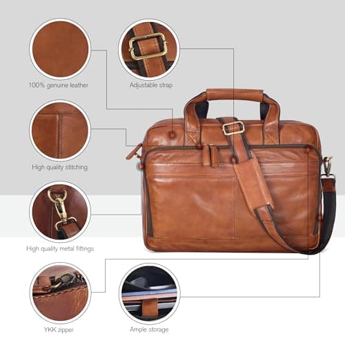 Real Leather Laptop Messenger Bag - Briefcase Crossbody for Men Office — view 6