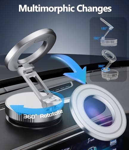 CloudValley Magnetic Phone Holder for Car, 360°Rotatable Foldable Phone Mount with Strong Vacuum Suction Cup, Universal Stand for iPhone 16/15/14, Samsung Compatible with Mirror, Windscreen, Silver — view 3