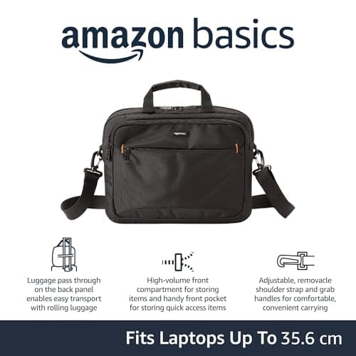 Amazon Basics Compact Laptop Shoulder Bag Carrying case with Accessory Storage Pockets (14 inch - 35.6 cm) Black, 1-Pack — view 3