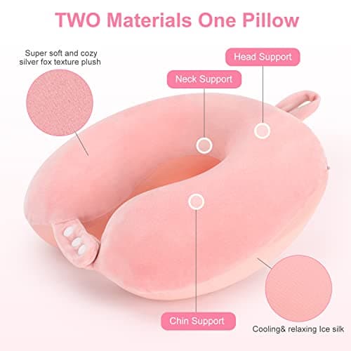 TALLGO Travel Neck Pillow, Best Memory Foam Airplane Pillow for Head Support Soft Adjustable Pillow for Plane, Car & Home Recliner Use (Pink) — view 4