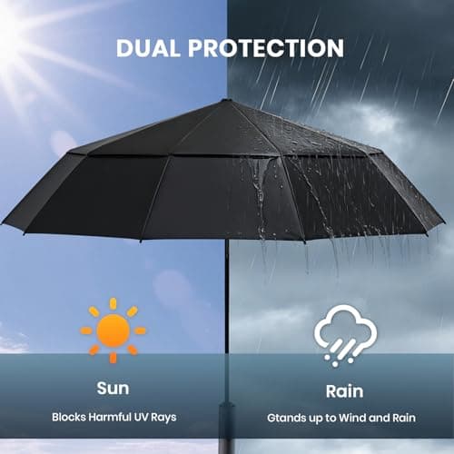 Zukdure Windproof Umbrella, 10-Rib Strong Umbrella Upgraded Reinforced Fibreglass Frame Double-Layer Ventilated Anti-Flip Canopy Quick-Dry Water-Repellent Fabric Travel Business Black — view 6