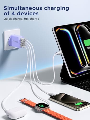 2-Pack USB C Plug, 40W USB C Charger Fast Charge 4 Port PD Type C Charging Plug + QC USBPlug UK USBC Power Adapter Multi Plugs Samsung Charger Plug for iPhone 16 15 Pro Max, iPad,Samsung,Google Pixel — view 2
