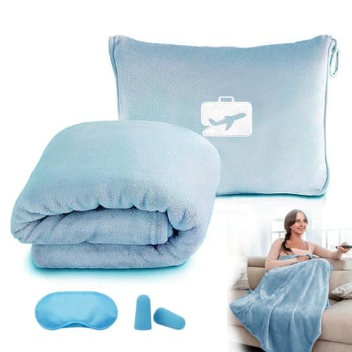 Megcdtr Travel Blanket and Pillow with Eye Mask and Ear Plugs(Blue)