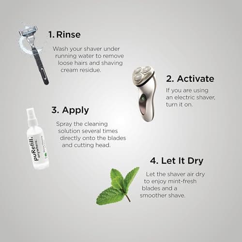 puRefill 100ml Shaver Cleaning Solution - Cleaning Spray for Braun, Philips, Panasonic Electric Shavers Razors Head Blades Beard Hair Trimmers Scissors, Mint Fragrance — view 4