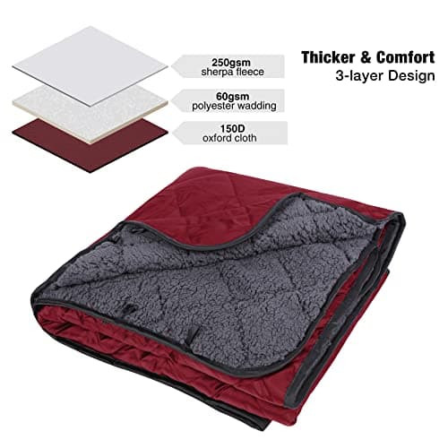 REDCAMP Waterproof Blanket with Sherpa Lining, 200x150cm， Red Wine — view 3