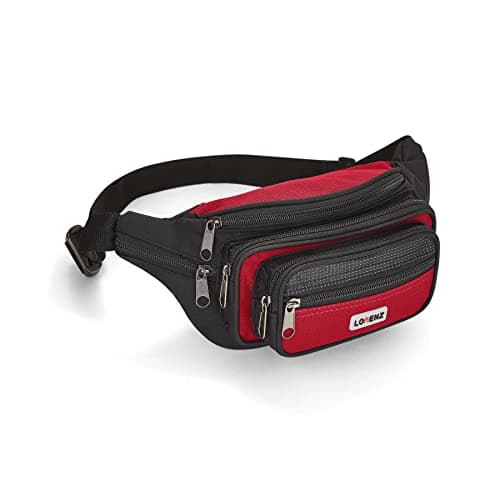 Woodland Leathers Unisex Waist Bag and Bumbag for Women and Men, Multipacket Polyester Bumbags for Ladies Waterproof Belt Bags and Money Bag for Festival, Dog Walking and Running(Red)
