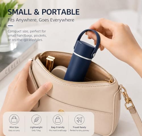 Exllena 300ml Small Water Bottle with Adjustable Silicone Handle Made of 100% Stainless Steel (Body + Lid), Mini Metal Water Bottle for Handbag, Leakproof (Midnight Sapphire) — view 6