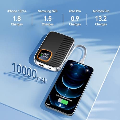 Power Bank with Built-in Cables, 10000mAh Fast Charging Portable Phone Charger, 22.5W PD USB C Battery Pack Compatible with iPhone 16 15 14 Android, etc — view 5
