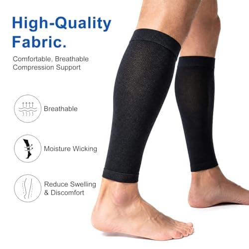 FACHOI Calf Compression Sleeves Men Women, Elastic Calf Support Footless Socks Sports Calf Support Compression Stockings for Shin Splint, Varicose Vein F4-HTRLW (Black-XXL) — view 3