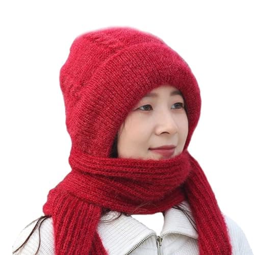 Banana Neckerchief Ear Hat Scarf Warm Ear Protection Hooded Scarf Women's Winter Knitted Hat Sustainable Travel, red, One size