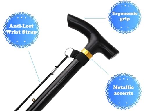 ZYWQ Walking Stick, Folding Lightweight Walking Stick Aluminum Metal Collapsible Travel Cane with Non-Slip Rubber Base for Men & Women-Black — view 2