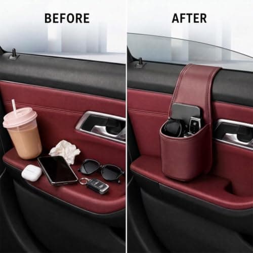 Car Cup Holder Leather Storage Organizer Pouch, Wide-Mouth Opening (Orange) — view 2