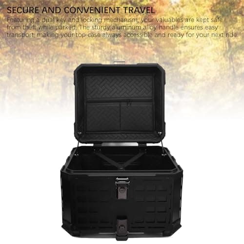 Cuifati Motorcycle Top Box 55L, Aluminum Luggage Case with Anti Theft Lock Quick Release Waterproofing, PU Thermal Cotton Lining Safeguards, for Travel Riding — view 2