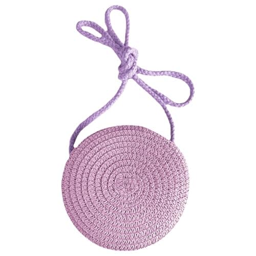 Jamron Handmade Round Straw Bag Crossbody Shoulder Bag Bohemian Beach Bag with Zipper SN0702152 Mini Purple