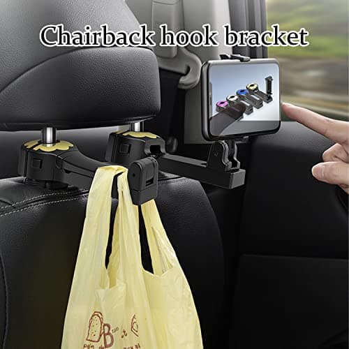 BELOMI Car Headrest Hook with Phone Holder, 2 Pack Upgraded 2 in 1 Auto Back Seat Hooks, 360° Rotation Hangers Universal Vehicle Organizer Storage for Purses Bags Groceries (Gold) — view 6