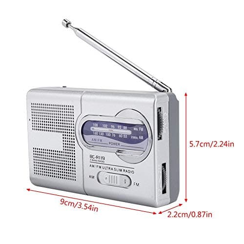 BC-R119 Portable AM FM Radio, Sized with Telescopic Antenna & Built-in Speaker, Compact Personal Radio for Home, Travel, Emergency (Silver, 2 AA Battery Powered) — view 3