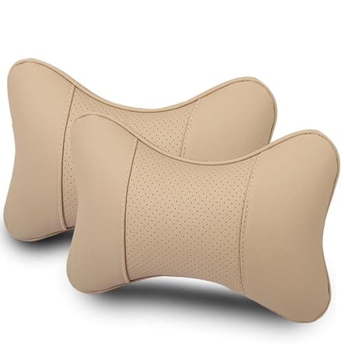 2 Pieces Car Neck Pillows for Lexus ES Sedan ES Hybrid/ES 200 /ES 240, Ergonomic Memory Foam Neck Support Cushion Pillow PU Leather Seat Head Neck Rest Cushion for Travel Driving, C/Beige
