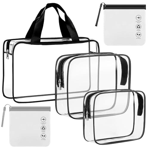 Weniubit Clear Travel Toiletries Bag, 3PCS Large Portable Waterproof Toiletry Bags with 2PCS Airport Security Liquids Bags, PVC Makeup Bag for Travelling and Holiday
