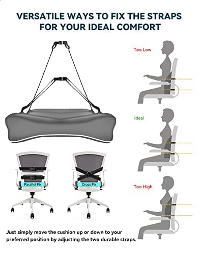 Travel Ease Ergonomic Lumbar Support Cushion, Memory Foam Back Support Cushion for Office Chairs with Skin-friendly Cover for Comfort (Grey) — view 6