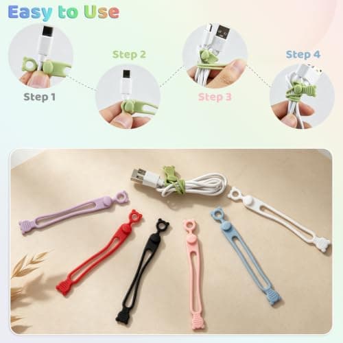 8 Pcs Reusable Silicone Cable Ties, Elastic Cord Organizer Straps — view 4