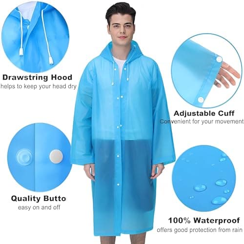 Cosowe Rain Ponchos for Adults Reusable, 2 Pcs Raincoats for Women Men with Hood, Blue — view 4