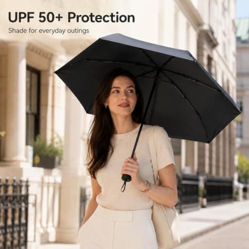 WHJYCC Mini Travel Umbrella, UPF 50+, 6-Rib, Black, with Zip Case — view 6