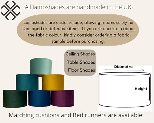Plush Velvet Lampshade for Ceiling Shade, Table, Floor Lampshade with Brushed Silver Lining Handmade in The UK (Purple,Diameter 25 x 20cm Height — view 4