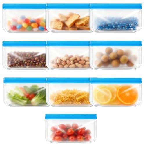 QFGasre Reusable Freezer Bags, 10 Pcs Silicone Food Storage Snack Bags