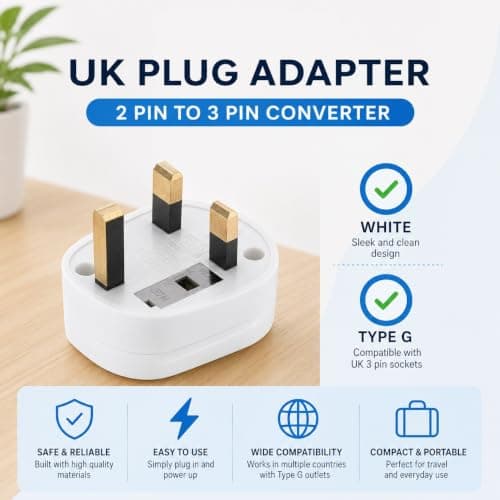 MOBIBAY (Pack of 1) Toothbrush Adaptor Plug UK Charger Shaver Socket 2 Pin to 3 Pin Electric Converter Bathroom Two to Three Prong Charging Tooth Brush Razor Plugs Electrical Shaving (White) — view 3