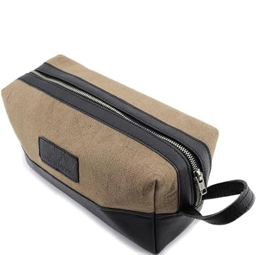 Jag Shaving Genuine Leather Toiletry Bag for Men & Women | Travel Wash Bag with Large Space – Luxury Grooming Organizer for Shaving Kit, Cosmetics, Bathroom Accessories and Travel Essentials | Beige — view 3