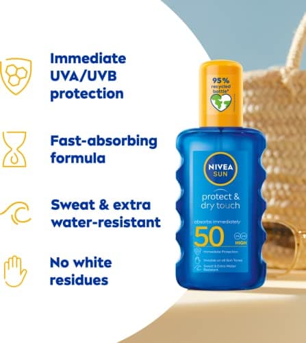 NIVEA SUN Protect & Dry Touch Invisible Sun Spray SPF 50 (200 ml), Water-Resistant Sun Oil, Immediate Protection against UVA & UVB Rays, Transparent/No White Marks — view 2