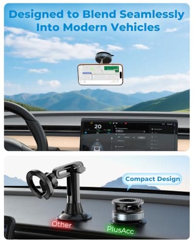 PlusAcc Vacuum Magnetic Phone Holder for Car - Suction Phone Mount 360°Rotatable Foldable Portable Strong Magnet Stand for iPhone17/16/15/14/13/12 Pro/Pro Max on Mirror, Smooth Surface, Windscreens — view 6