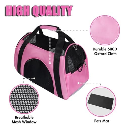 Soft Sided Portable Cat Carrier, Foldable Pet Travel Carriers Bag For Cats/Small Dog/Puppy With Shoulder Strap & Removable Mat,Comfort Cat Basket Airline Approved(Pink/Medium) — view 3