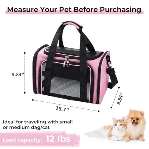 Pomodee Soft Sided Cat/Pet/Puppy/Dog Carrier Bag,Portable Airline Approved Pet Carrier Bag Pink for Cats/Dogs,Cat Travel Bag with Shoulder Strap&Removable Mat up to 6KG — view 2
