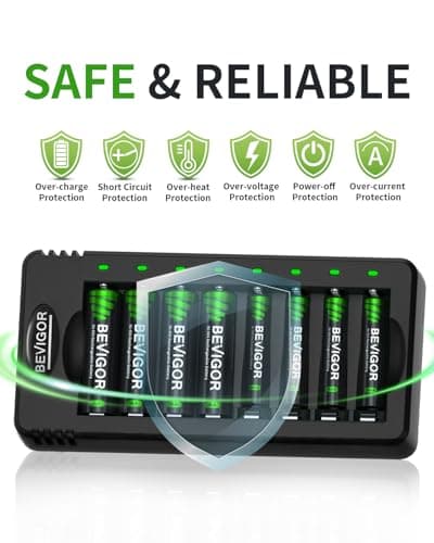 BEVIGOR AA & AAA Rechargeable Batteries with Charger Set, 8 Pcs AA 2800mAh & 8 Pcs AAA 1100mAh Ni-MH Batteries with 8 Independent Slot Battery Charger, Type C Input 5V 2A Fast Charging Function — view 6