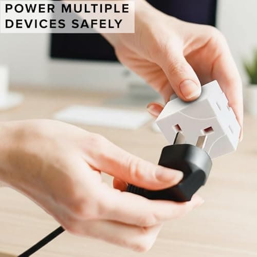Double Plug Adaptor UK 13A, 2 Way 3 Pin Socket Cube Extension Splitter 250V, Compact Mains Wall Adaptor Block for Home, Kitchen and Office (Pack of 1) — view 6