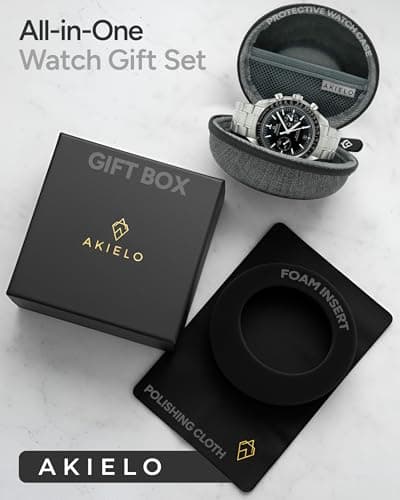 AKIELO Watch Case – Watch Travel Case with Cleaning Cloth and Gift Box – Fits Mens and Womens Wristwatches and Smart Watches up to 54mm (Charcoal Grey Edition) — view 5