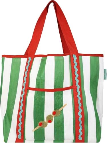 Talking Tables Strong Large Tote Bag with Olive Design Reusable Recycled Plastic Shopping Bag Travel Tote Water Resistant for Beach Picnics and Everyday Carry Lightweight 39cm x 46.5cm