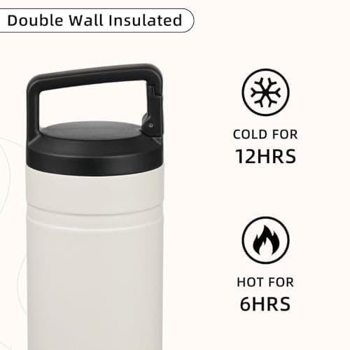 BJPKPK Insulated Water Bottle with 2 Lids,600ml Double Wall Stainless Steel Vacuum Tumbler Travel Coffee Mug,Wide Mouth Thermal Cup,Milky — view 5