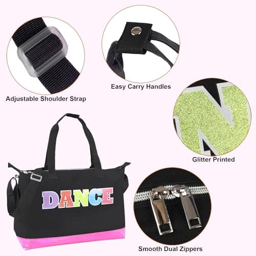 MADISON & DAKOTA Garment Dance Shoulder Bags for Girls, Teen Dancers, Costumes, Boys | Holographic Glitter Dance Bag for Kids, Dance Black & Pink — view 2