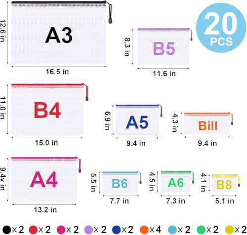 Plastic Zip Wallets Folders- 20Pcs Multi-Sizes Zip Lock Bags Plastic Folders Document Wallet Zip Pouches for School, Office, Travel, Home Storage, and Organizing Stationery. — view 2
