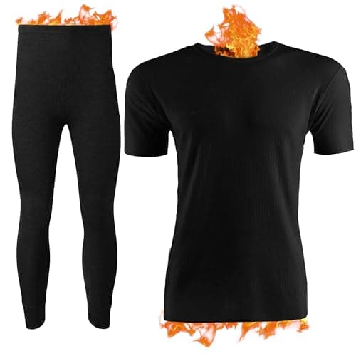 Active Star Mens Thermal Underwear Set, 0.45 Tog Long John Bottoms With Short & Long Sleeve Tops Base Layer Warm Winter Thermals For Running Sport Ski S-XXL, Short Sleeve Thermal Set Black - L
