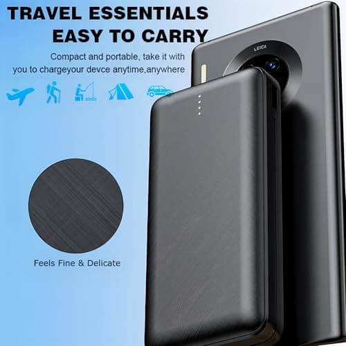 Power Bank Built-in Cable, 20000mAh Fast Charging Portable Charger with Flashlight & 4 Outputs,USB C External Battery Pack for iPhone 16 15 14 Android and More (Black) — view 6