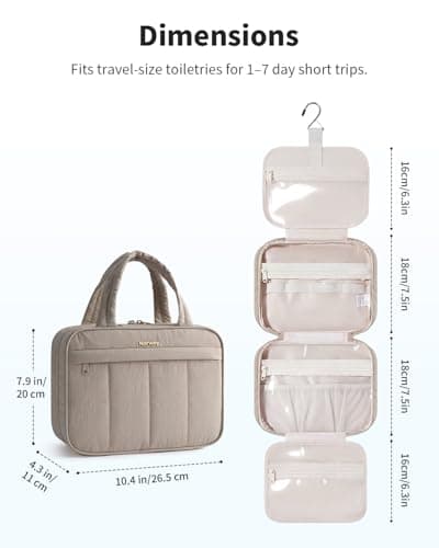 Narwey Toiletry Bags for Women, Hanging Toiletry Bag, Wash Bag Women, Makeup Cosmetic Organizer Gifts for Women, Toiletries Bag for Travel Essentials Accessories (Khaki) — view 4