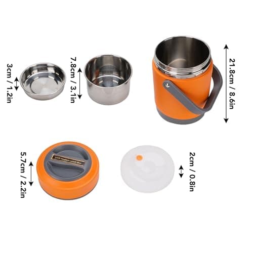 2L Thermal Cooking Pot, USB Portable Camping Pot with Leakproof Locking Lid, Stainless Steel Vacuum Thermal Cooker, Insulated Packable Travel Food Container (Orange) — view 5