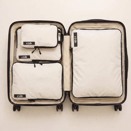 ciúb Compression Packing Cubes 4 Set Premium Double Zip, Fit 40% More in Your Luggage, Carry-On & Backpack, Lightweight Water Resistant Travel Accessories, Compressible Suitcase Organiser Bags (Beige) — view 4
