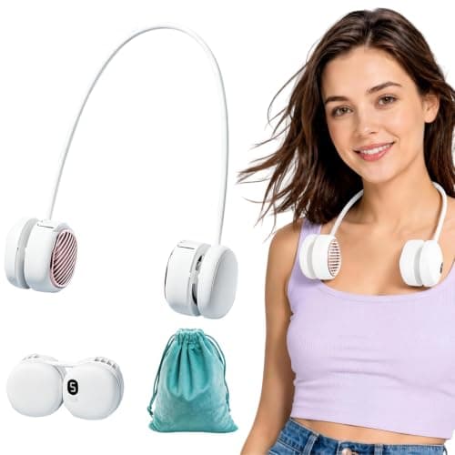 Portable Neck Fan Rechargeable, Hands Free Bladeless with Adjustable 360° Flexible Silicone | 5 Speeds, Ultra-Quiet 40db Lightweight Foldable Wearable Cooling Fan for Home Office Travel Gym (White)