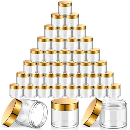 SATINIOR 36 Pieces Plastic Jars with Lids Round Leak Proof Airtight Container Cosmetic Small Empty Jars for Lotions Ointments Travel Toiletries Creams Make up Storage(2 oz,Gold)
