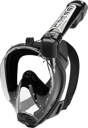 Cressi Full Face Snorkel Mask with Air Tank - S/M, Black, with Action Cam Holder - Fog-Resistant Snorkel with Camera Mount - Wide Field Of View Dive Goggles Adult with Action Mount